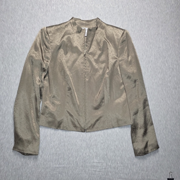 Emanuel Ungaro Jackets & Blazers - Emanuel Ungaro Bronze Satin Top Zipper Blazer Size 12 100% Silk
